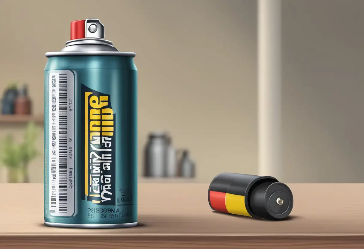 A can of pepper spray sits on a dusty shelf, its expiration date long past